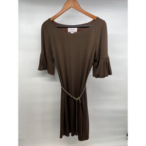 Willow Glenn Ruffle Sleeve Knee-Length Pullover Shift Dress Lined Brown Sz‎ 10